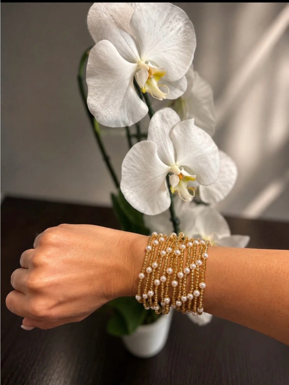 Multi-Strand Gold and Pearl Wrap Bracelet - Women Jewelry